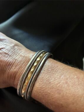 TAHE twisted rope sterling Silver & 14k gold filled Cuff Bracelet